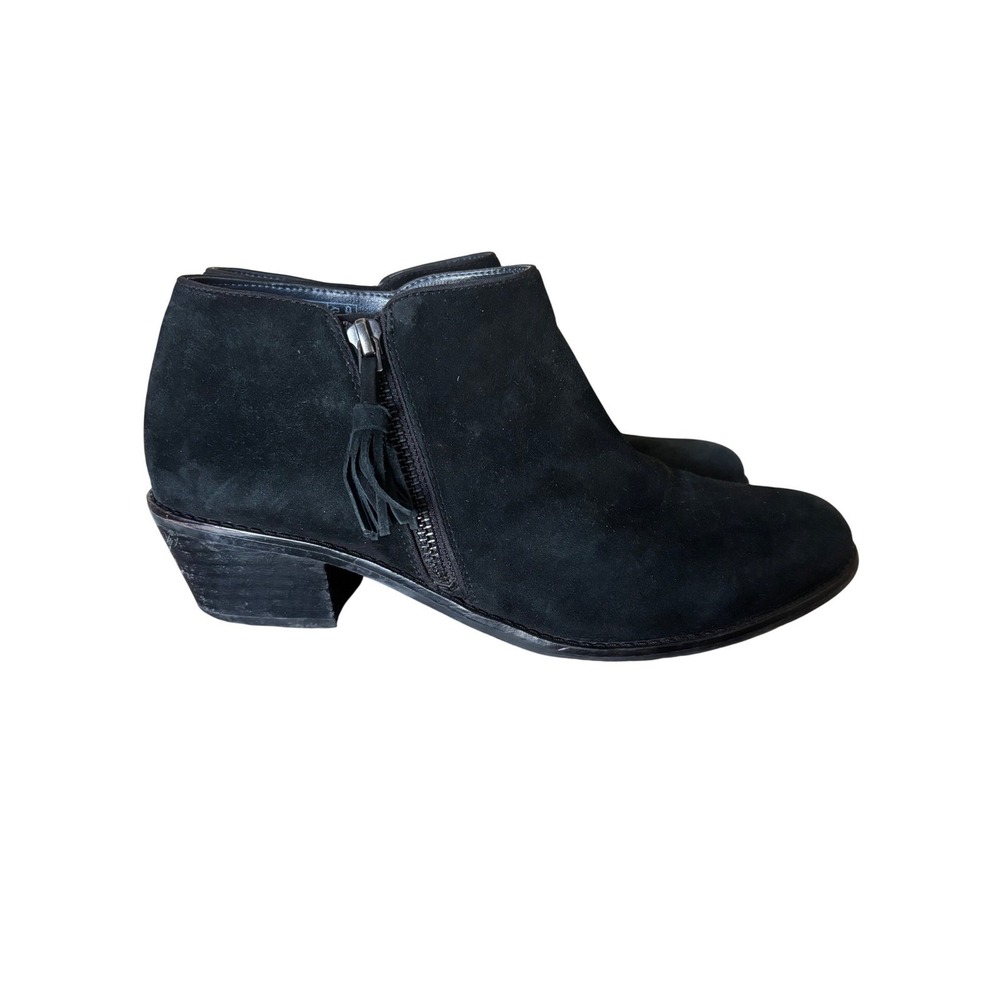 Vionic Black Suede Tassel Side Zip Ankle Boots‎ Women's 9.5 Moto cottage leather